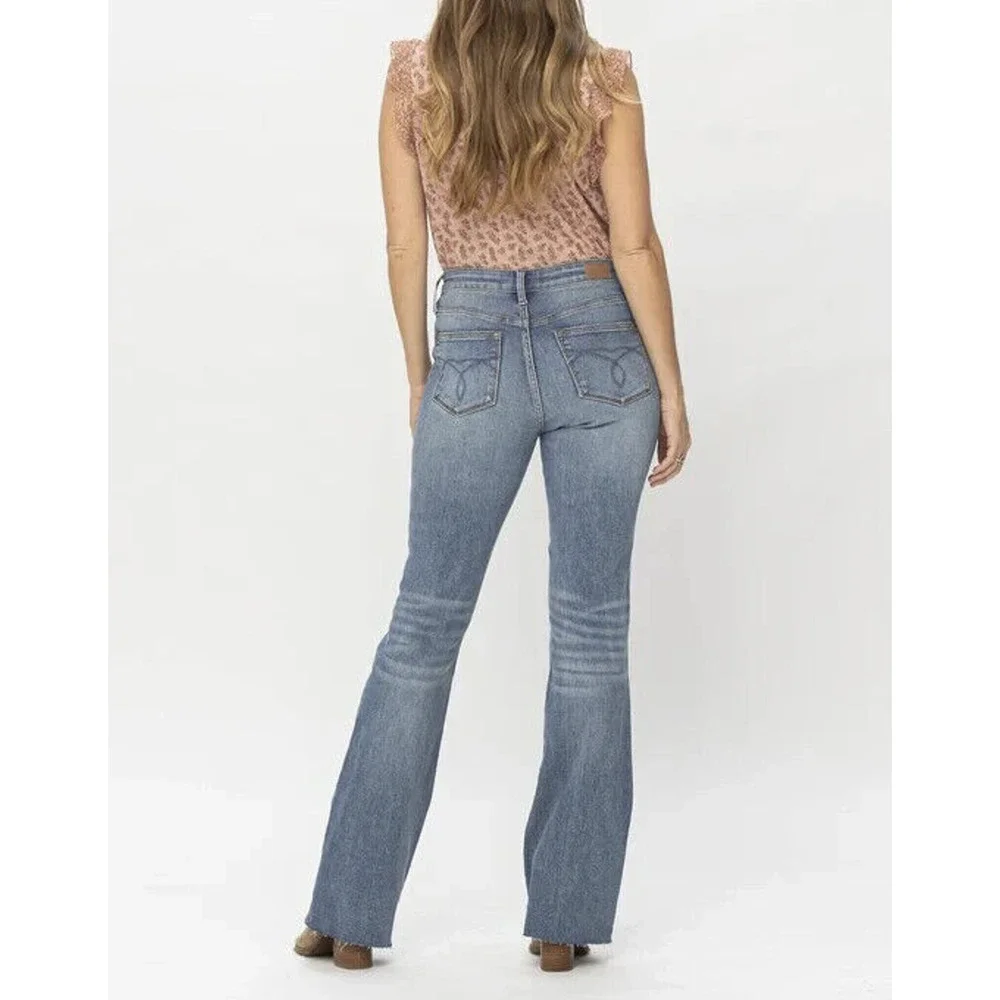 Judy Blue Bootcut Jeans Mid Rise Raw Hem Frayed Blue Women's Stretch 18W JB88604 - Picture 1 of 8